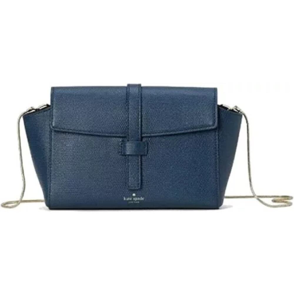 Kate Spade Riverside Street Navy Blue Leather Crossbody Bag with Gold Chain